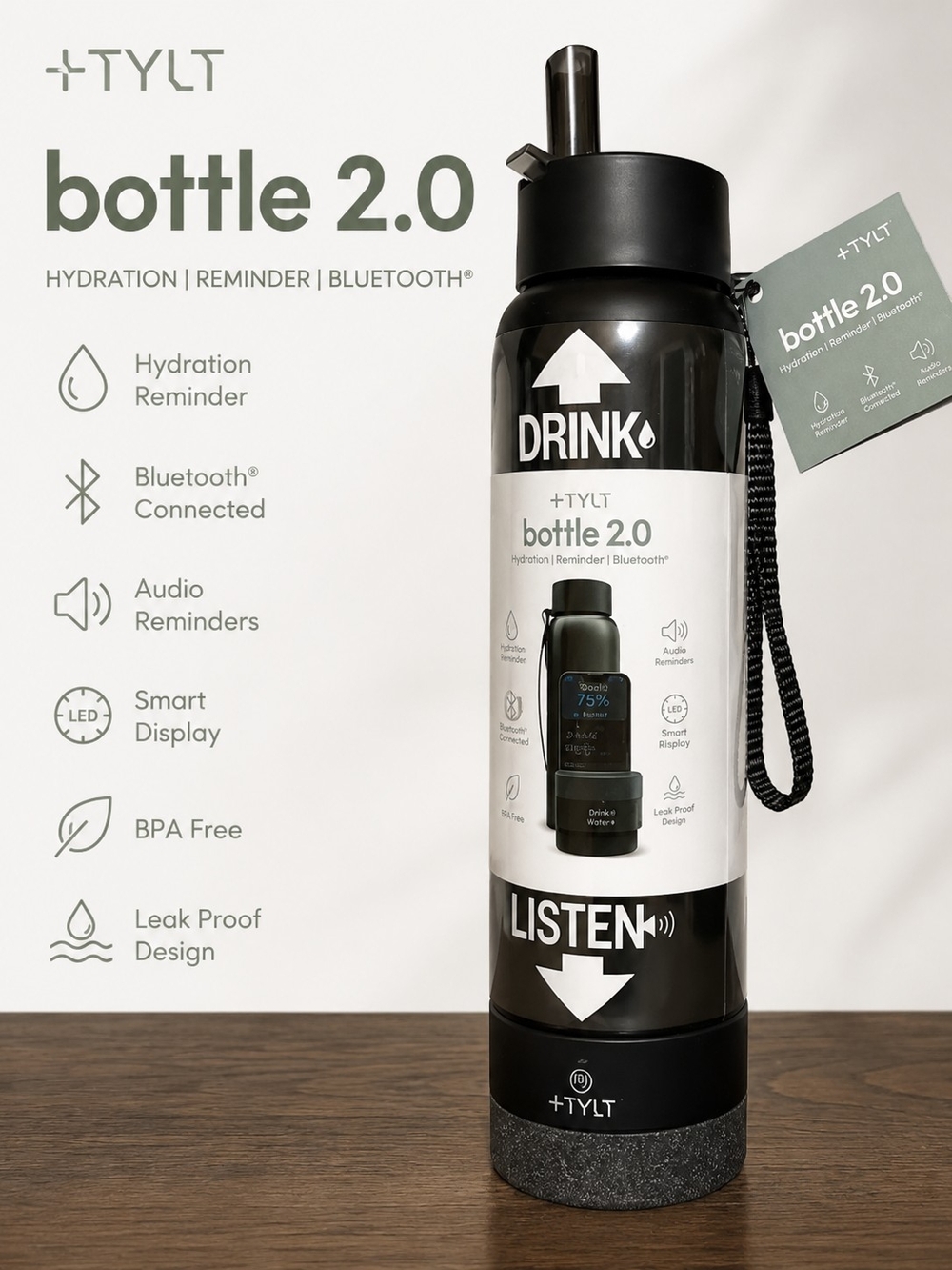 TYLT Bottle 2.0 Smart Water Bottle With Built In Bluetooth Speaker